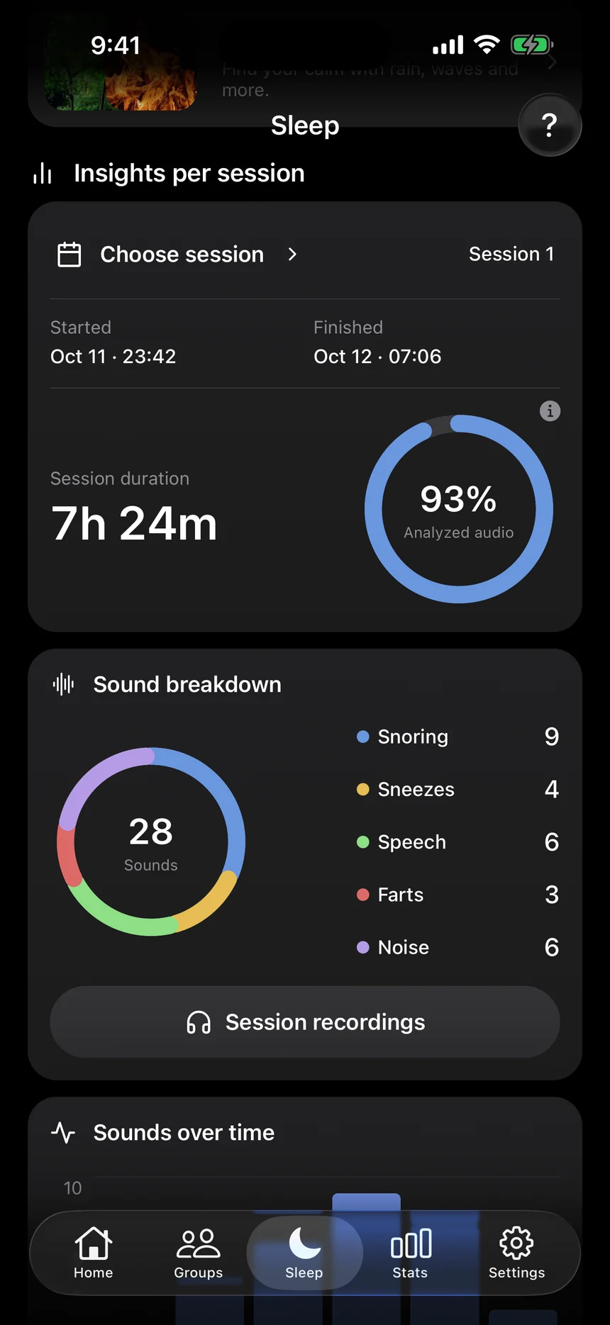 The sounds Alarmco heard during a night of sleep tracking